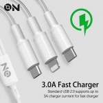 On Mobile Accessories Καλώδιο Usb Φόρτισης 3 Σε 1 Για Lightning Micro Type-c Λευκό On Mobile Accessories Καλώδιο Usb Φόρτισης 3 Σε 1 Για Lightning Micro Type-c Λευκό