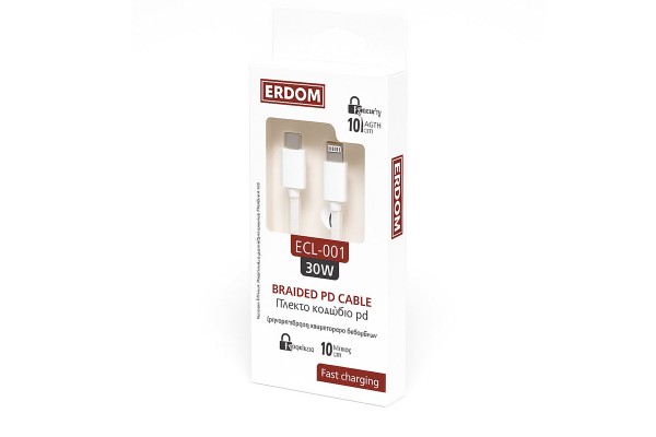 Καλώδιο Φόρτισης Και Μεταφοράς Δεδομένων Για Type-C Σε Lightning 30W Erdom ECL-001 Λευκό 1m 1 Τεμάχιο Καλώδιο Φόρτισης Και Μεταφοράς Δεδομένων Για Type-C Σε Lightning 30W Erdom ECL-001 Λευκό 1m 1 Τεμάχιο
