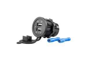 Σταθερή Θύρα Φόρτισης Usb Amio (02853) Με 2 Υποδοχές 12V & 24V Και Καπάκι 1 Τεμάχιο