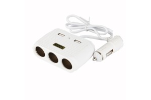 Διακλαδωτής - Πολύμπριζο Αναπτήρα In - Car Τριπλός 12/24V Με 2USB Λευκός 1Τμχ