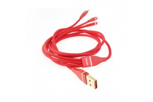 AMiO Braided USB to Lightning / Type-C / micro USB Cable Κόκκινο 1.2m