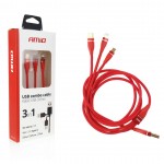 AMiO Braided USB to Lightning / Type-C / micro USB Cable Κόκκινο 1.2m