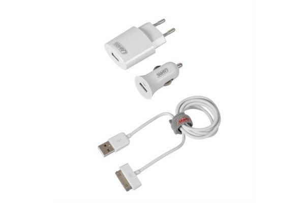 Lampa Καλώδιο Φορτισης / Συγχρονισμού Usb Για Apple 100cm 30pin Με αντάπτορα Usb αναπτήρα 12V/24V Και αντάπτορα 220V L38945