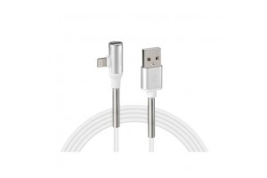 Καλωδιο Usb Φορτισης & Ανταπτορας Ακουστικων Apple (8 PIN) 90 Μοιρων Iron Silver Line (100 cm)