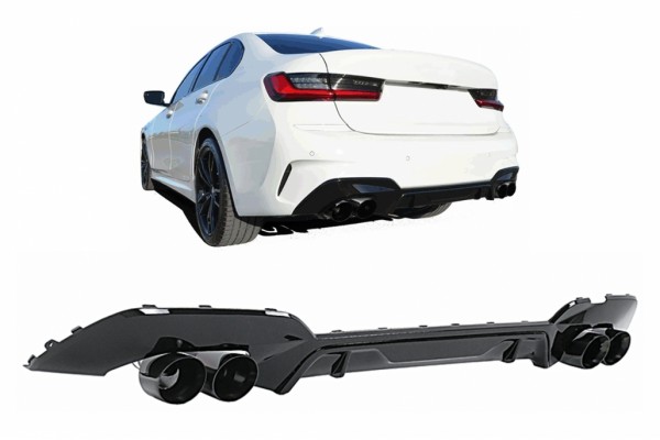 Διαχύτης Πίσω Προφυλακτήρα Με Απολήξεις Εξάτμισης Κατάλληλος Για Bmw Σειρά 3 G20 G28 Sedan G21 Touring (2018-06.2022) Μαύρος