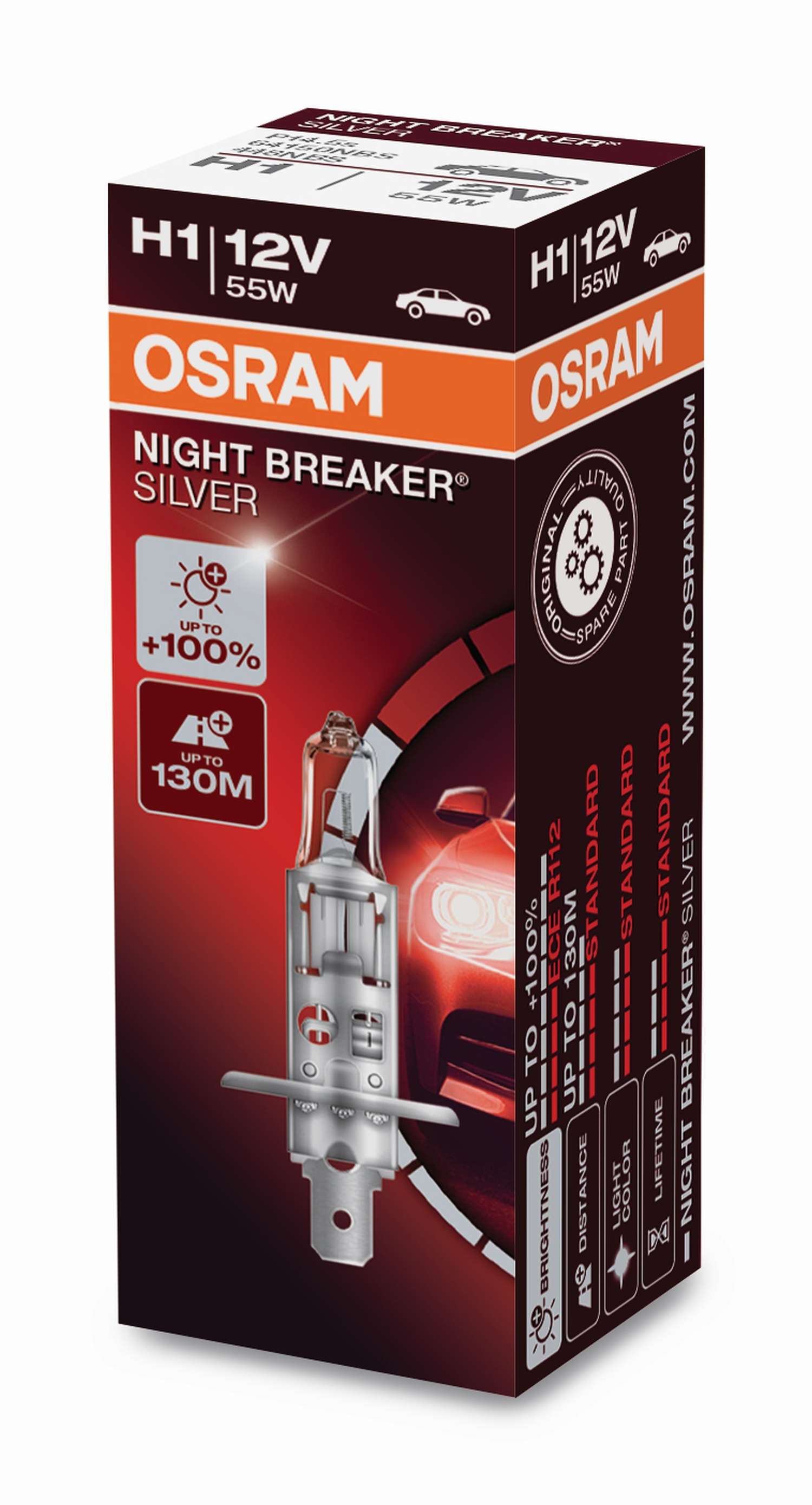 Osram H1 Night Breaker Silver 12V 55W P14.5S +100% Περισσότερο Φως 64150NBS