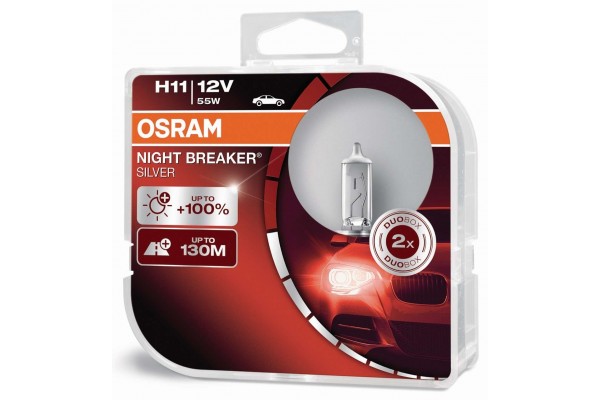 Osram H11 Night Breaker Silver 12V 55W +100% Περισσότερο Φως 64211NBS-HCB