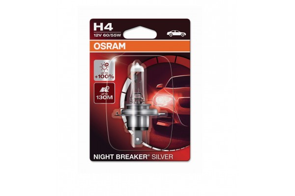 Osram H4 12V 60/55W P43T Night Breaker® Silver +100% 64193NBS-01B