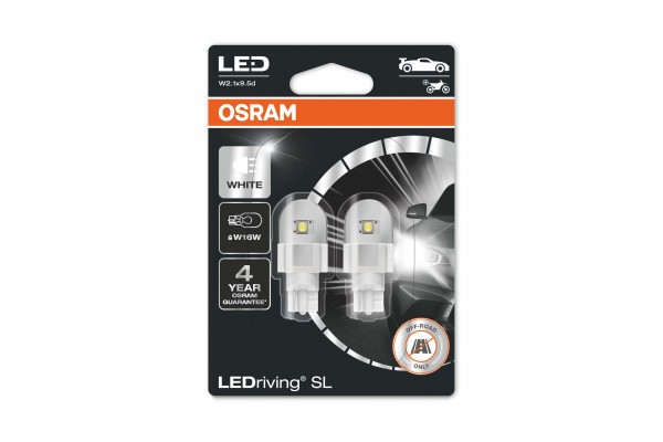 Osram W16W 12V 2W (16W) W2.1x9.5d LedRiving Cool White 6000K 2τμχ