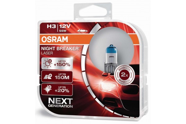 Osram H3 Night Breaker Laser Next Generation 150% Περισσότερο Φως 12V 64151NL-HCB