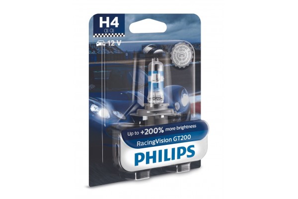 Philips H4 Racing Vision GT200 12V 55W +200% Περισσότερο Φως 12342RGTB1