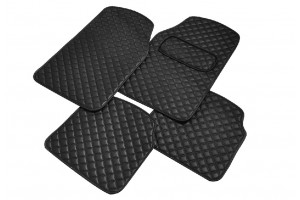 KAVER Σετ Πατάκια Μαύρα Δερματίνη με Ραφές "Diamond" 4 ΤΜΧ - BGDIAMMAT3