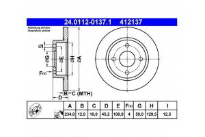 ATE 24011201371 Δισκόπλακα Μπροστά NISSAN