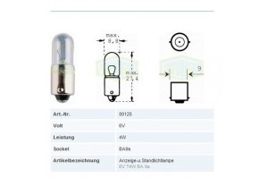 Trifa 120 T4W 6V Λαμπάκι με Κάλυκα 1 ΤΕΜ Trifa 120 T4W 6V Λαμπάκι με Κάλυκα 1 ΤΕΜ