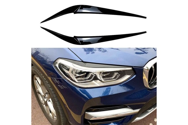 Φρυδάκια Μπροστινών Φαναριών Για Bmw X3 G01 & X4 G02 2018+ Βαμμένα Μάυρο Γυαλιστερό Χρώμα 2 Τεμάχια