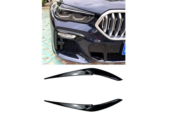 Φρυδάκια Μπροστινών Φαναριών Για Bmw X5 G05 & X6 G06 2018+ Βαμμένα Μάυρο Γυαλιστερό Χρώμα 2 Τεμάχια