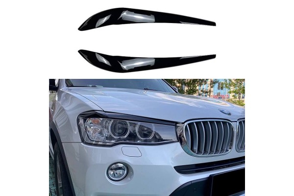 Φρυδάκια Μπροστινών Φαναριών Για Bmw X3 F25 Lci & X4 F26 2014-2017 Βαμμένα Μάυρο Γυαλιστερό Χρώμα 2 Τεμάχια