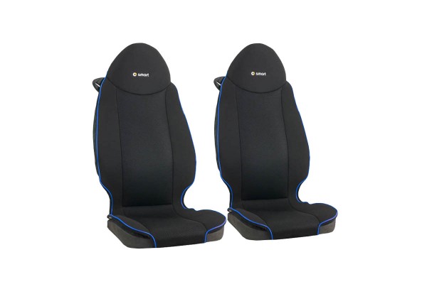 Πλατοκαθίσματα Μπροστινών Καθισμάτων Smart Τechline Ύφασμα Τρυπητό Μαύρο Με Μπλε Ρέλι Για Smart 450/451/452 2 Τεμάχια