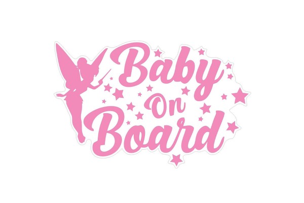 Αυτοκόλλητο Σήμα Αυτοκινήτου ''Baby On Board'' 19.2cm X 12.5cm Ροζ 1 Τεμάχιο
