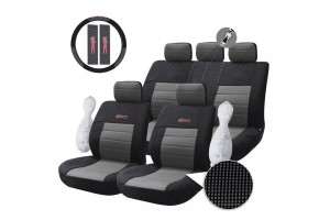 Καλύμματα Καθισμάτων Υφασμάτινα Wrc Μαύρο-Γκρι Σετ Εμπρός-Πίσω 11 Τεμάχια