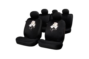 Καλύμματα Υφασμάτινα "Rose & Skull" Μαύρα Σετ Εμπρός-Πίσω 10 Τεμάχια FUN885F