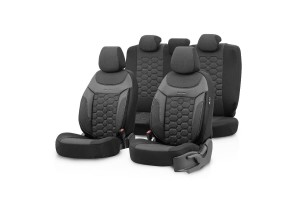 Καλύμματα Αυτοκινήτου Carbon Design Universal Jacquard / Rachel / Δερματίνη Σετ Εμπρός / Πίσω 11 Τεμαχίων Μαύρο - Γκρι CRB-3401