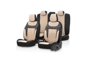 Καλύμματα Αυτοκινήτου Carbon Design Universal Jacquard / Rachel / Δερματίνη Σετ Εμπρός / Πίσω 11 Τεμαχίων Μπεζ CRB-3403