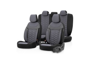 Καλύμματα Αυτοκινήτου Carbon Design Universal Jacquard / Rachel / Δερματίνη Σετ Εμπρός / Πίσω 11 Τεμαχίων Γκρι CRB-3404