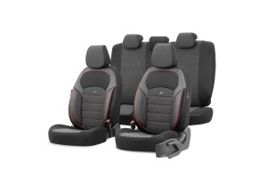 Καλύμματα Αυτοκινήτου Otom "Nova" Universal Ύφασμα Jacquard / Δερματίνη Σετ Εμπρός / Πίσω 11 Τεμαχίων Μαύρο / Κόκκινο NOV-3302