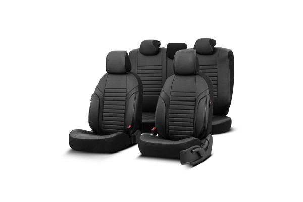Καλύμματα Αυτοκινήτου Otom Coral Design Universal Full Δερματίνη Σετ Εμπρός / Πίσω 11 Τεμαχίων Μαύρο CRΑL-101