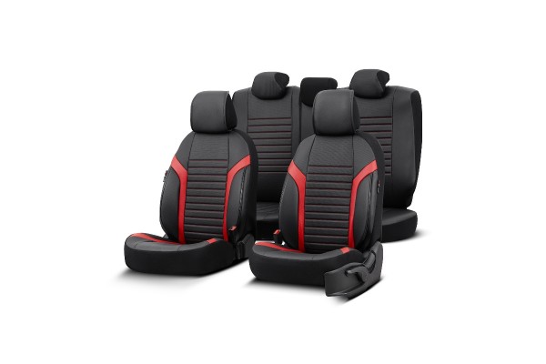 Καλύμματα Αυτοκινήτου Otom Coral Design Universal Full Δερματίνη Σετ Εμπρός / Πίσω 11 Τεμαχίων Μαύρο / Κόκκινο CRΑL-104