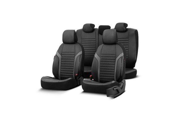 Καλύμματα Αυτοκινήτου Otom Coral Design Universal Full Δερματίνη Σετ Εμπρός / Πίσω 11 Τεμαχίων Μαύρο / Γκρι CRΑL-106