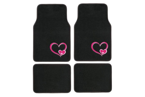 Πατάκια Αυτοκινήτου Universal Μοκέτα "Girly Fashion Collection" Car+ Μαύρες Με Ροζ Καρδιές 4 Pieces