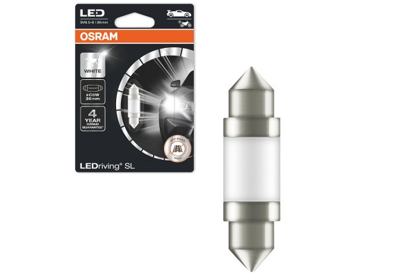 Λάμπα Led Σωληνωτή 36mm C5W SV8.5-8 12volt 0.6 Watt 6000k Osram 6418DWP-01B 1 Τεμάχιο