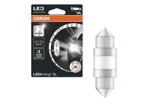 Λάμπα Led Σωληνωτή 31mm C5W SV8.5-8 12volt 1 Watt 6000k Osram 6438DWΡ-01Β 1 Τεμάχιο