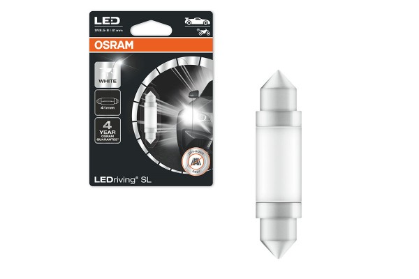 Λάμπα Led Σωληνωτή41mm C5W SV8.5-8 12volt 0.6 Watt 6000k Osram 6413DWP-01B 1 Τεμάχιο