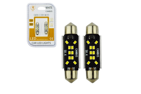 Λάμπες Led Σωληνωτές 41mm 10 Leds 12volt C5W Canbus Λευκό Φως Auto Gs 600485 2 Τεμάχια 16947