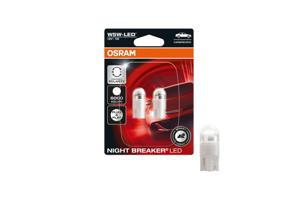 Λάμπες Led T10 12Volt 1Watt Night Breaker 6000k Osram 2825DWΝΒC-02Β 2 Τεμάχια