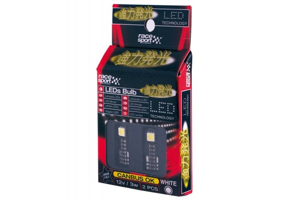 Λάμπες Led T10 12volt 3W 1 Smd Led Canbus Λευκό Φως Racesport LIT0541 2 Τεμάχια