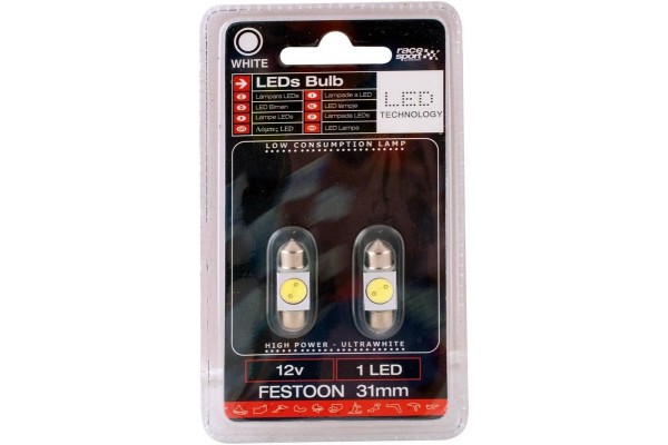 Λάμπες Led Σωληνωτές 31mm 1 Led 12volt Λευκό Φως Racesport LIT17BN 2 Τεμάχια