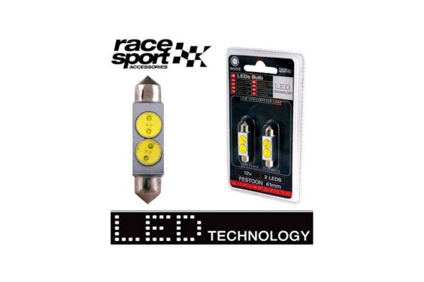 Λάμπες Led Σωληνωτές 41mm 2 Leds 12volt Λευκό Φως Racesport LIT18BN 2 Τεμάχια