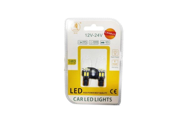 Λάμπες Led Τ10 12-24V 12 Led Canbus Λευκό Φως 2 Τεμάχια