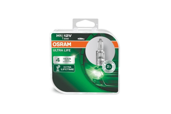 Λάμπες Αλογόνου H1 12V 55w Ultra Life Osram 64150ULT-HCB 2 Τεμάχια