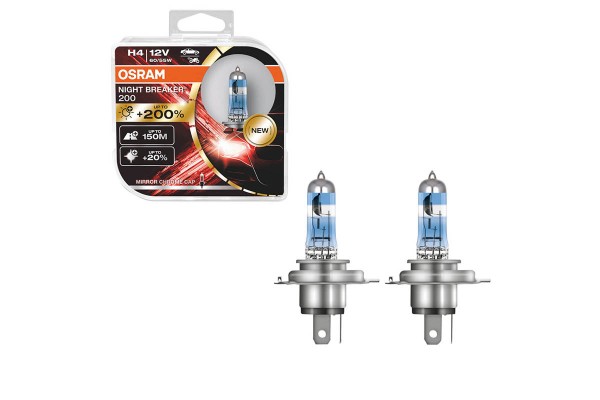 Λάμπες Αλογόνου H4 12V 60/55w Night Braker 200 +200% Osram 64193NB200-HCB 2 Τεμάχια