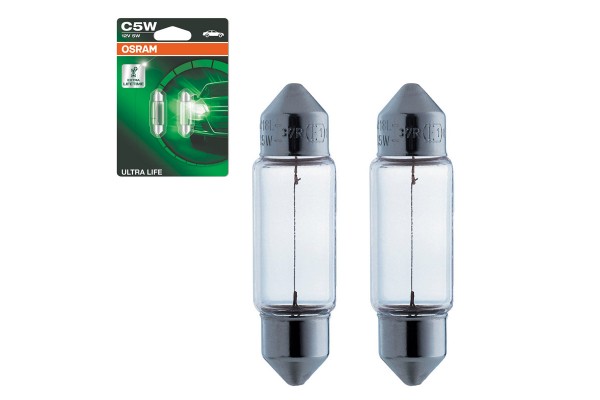 Λάμπα Σωληνωτή 36mm C5W SV8.5-8 12V 5W Ultra Life Osram 6418ULT 2 Τεμάχια