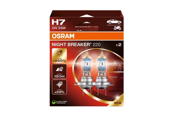 Λάμπες Αλογόνου H7 12V 55w Night Braker +220% Osram 64210NB220-2HB 2 Τεμάχια