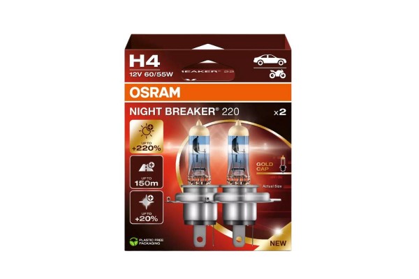 Λάμπες Αλογόνου H4 12V 60/55w Night Braker 220 +220% Osram 64193ΝΒ220-2HB 2 Τεμάχια