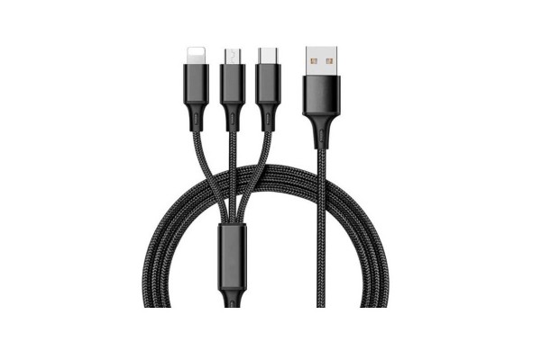 Καλώδιο Φόρτισης Και Μεταφοράς Δεδομένων Usb Earldom EC-IMC015 3 In 1 Black 1.2m 1 Τεμάχιο
