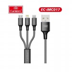 Καλώδιο Φόρτισης Και Μεταφοράς Δεδομένων Usb Earldom EC-IMC017 3 In 1 Carbon 1.2m 1 Τεμάχιο