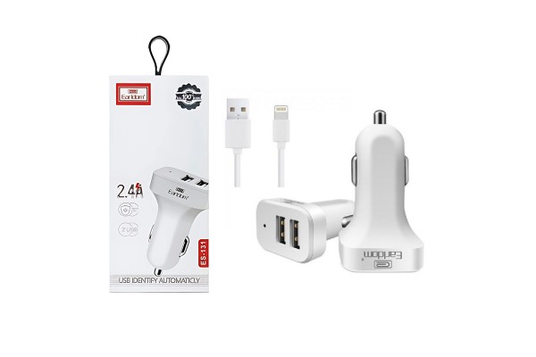 Καλώδιο Φόρτισης Και Μεταφοράς Δεδομένων 2 X Usb 12-24V Για Iphone Earldom ES-131 Lighting 2.4A 1 Τεμάχιο